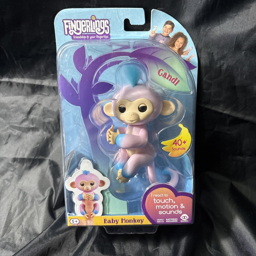 New WowWee Fingerlings Interactive Baby Monkey Candi‎ Pink Blue